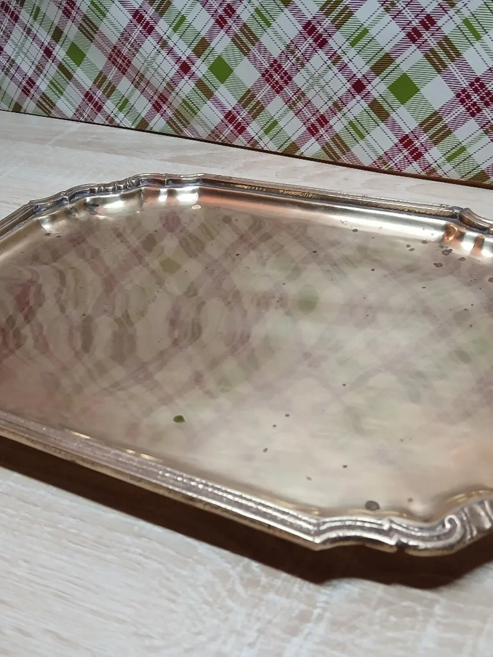 JCPENNEY BRASSWARE BRASS ORNATE EDGE METAL PLATTER TRAY MADE IN INDIA